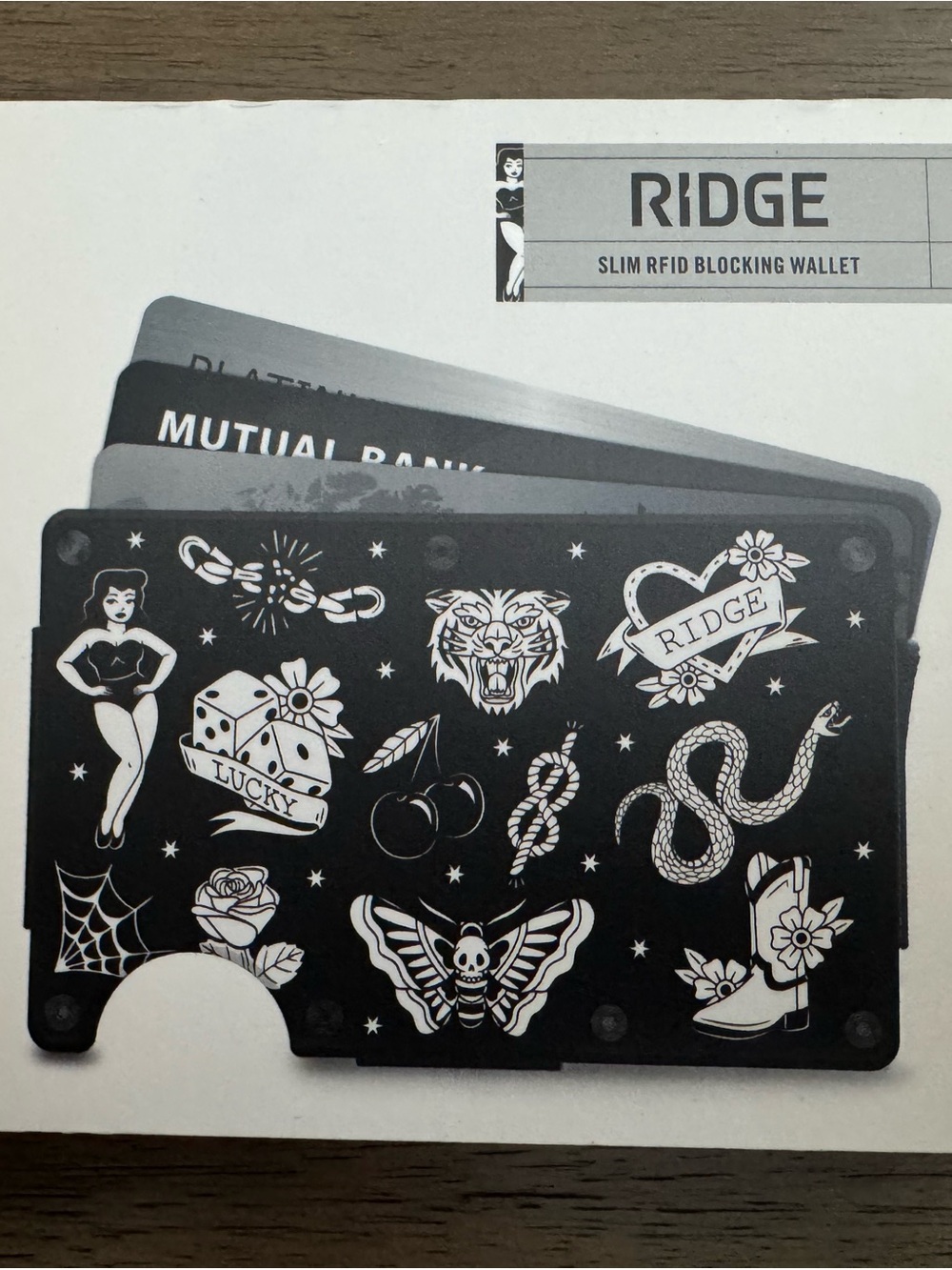 RIDGE Black Tattoo-Print Slim RFID Card Holder